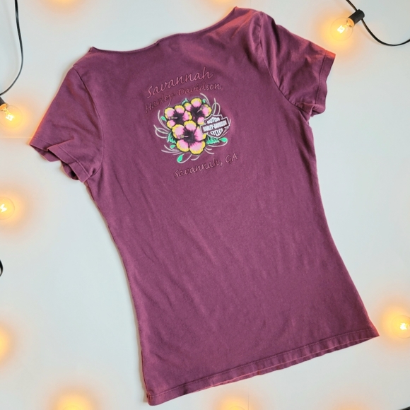 Harley Davidson Wide Cut Neck Magenta Tee - Picture 3 of 5